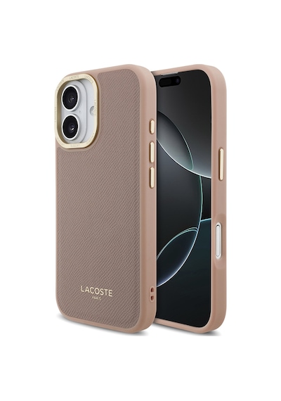Apple Uyumlu iPhone 17 Kılıf Lacoste Lisanslı M-safeli Champs Elysees Pu Deri Tasarımlı Kapak Pembe Pembe