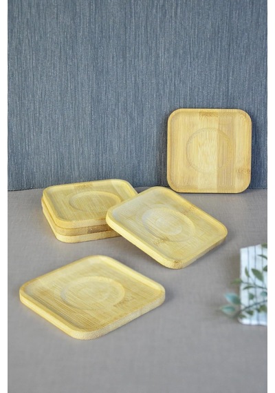 Bambu Serisi 10 Cm Genişlikte Kare 6'lı Çay Bardağı Altlığı 1