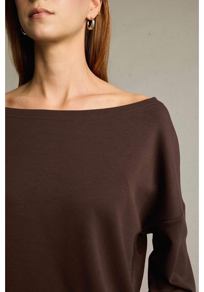 Defacto Kayık Yaka Modal Sweatshirt G2914ax25aubn336 Kahve