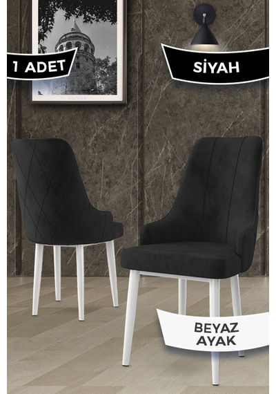 Canisa Trex Serisi 1.sınıf Babyface Kumaş Beyaz Metal Ayak 4 Adet Siyah Sandalye Sandalye Siyah Ayaklar Beyaz
