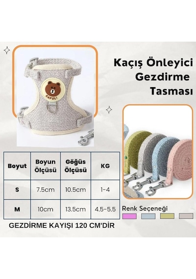 Floriashopping Yeni Sevimli Kaçış Önleyici Kedi Yürüyüş Vücut Tasmaları Gri M