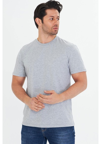 Trendhill Erkek Gri Melanj Pamuklu Bisiklet Yaka Büyük Beden T-shirt Gri5014b