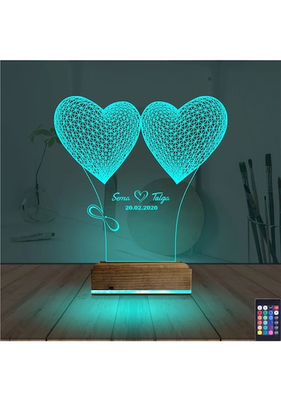 Luvivia Kalp Sevgiliye Hediye Kişiye Özel 3d Lamba - Masa Gece Lambası V1