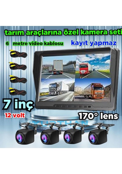 Kayıtsız 7 İnç Monitör Ve 4 Adet 170'' Açılı Kamera Set 12 V