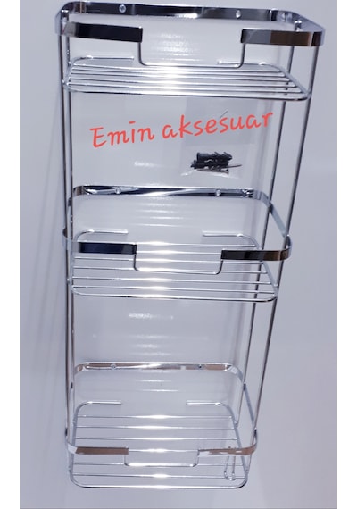304 Paslanmaz Lüx 3 Lü Kare Şampuanlık-Süngerlik Mat Krom