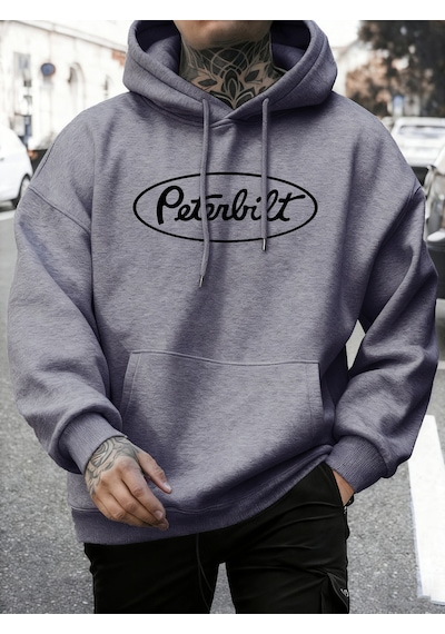 Startmore Startmorepeterbilt Harfli Baskılı Polar Sonbahar Sweatshirtleri Erkek Yumuşak Koşu Kapüşonlu Üstü Soka Gri