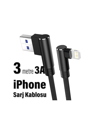 3 Metre Oyuncu Şarj Kablosu İphone Uyumlu Uzun 3a 3m Usb - Ligtning Standart