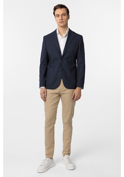 Süvari Lacivert Slim Fit Desenli Mono Yaka 6 Drop Ceket-33888 Lacivert