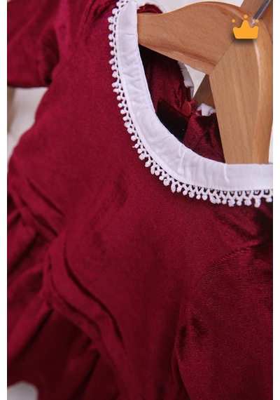 Babyhola Kız Bebek Çocuk Kadife Elbise Şık Bayramlık Nostaljik Retro Koleksiyon 13542 Bordo