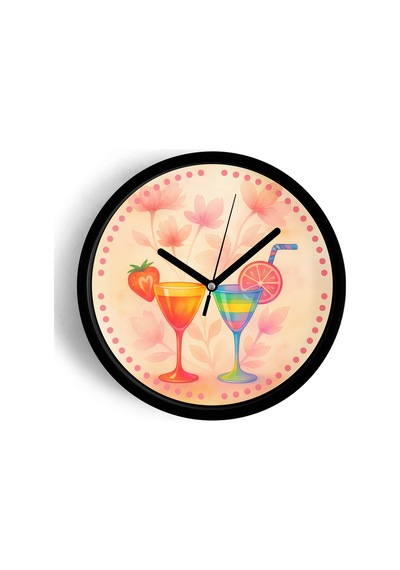 Kokteyl Bardağı Modern Tasarım Duvar Saati - 30cm - Önü Camlı Siyah Kasa - Sessiz Mekanizma-jh0369 Siyah