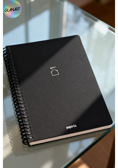 Spiralli 100 Yaprak Çizgili Orta Boy Sert Kapak Defter Kraft Kağıt 16x23 Cm Dışı Siyah
