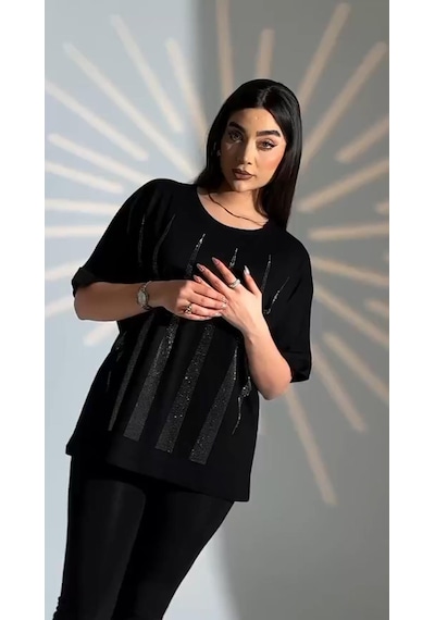 Elaxi :oversize Piramit Taş Detaylı Bluz Siyah