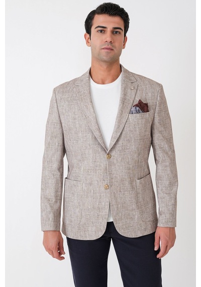 Slim Fit Torba Cepli Kırçıllı Dokuma Esnek Pamuklu Bej Ceket C 748