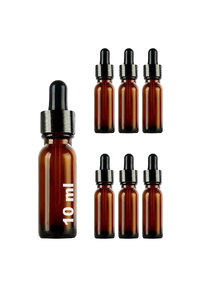 10 Ml Metal Kapaklı Damlalık Dropper Şişesi Serum 10 Cc Cam Şişe 6 Adet Siyah Kapak, Amber/kahverengi