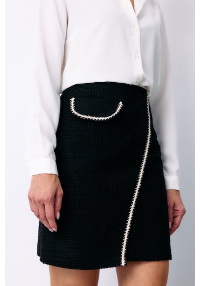 Sateen Kruvaze Süs Cepli Kısa Etek - Siyah-135452 Siyah