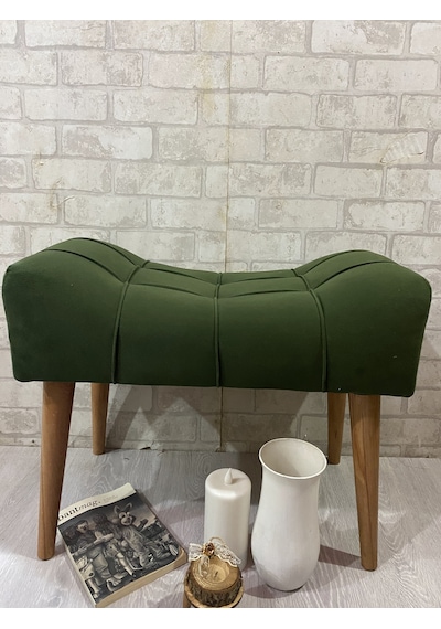 puf.  HAKİ YEŞİL  PUF  ahşap ayak çima dikiş spor modern tasarım