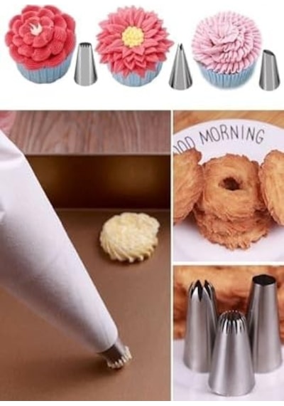 10 Parça Krema Torbalı Pasta Malzeme Seti Pratik Pasta Yapımı İçin Gereçler Açık Bej