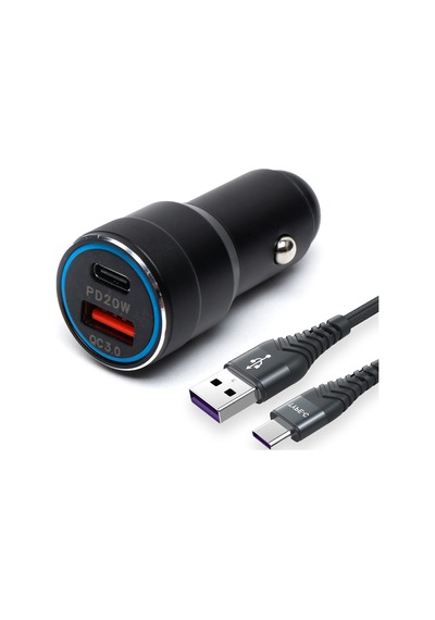 Usb Type C Araç Şarj Cihazı Siyah Renk- 2 Port, Hızlı Şarj 30w Çakmaklık Adaptörü