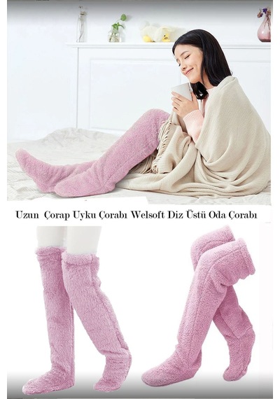 Sauna Suit Pembe Sock Peluş Uyku Çorabı Welsoft Diz Üstü Oda Çorabı Ayak Isıtıcı Uzun Gonç Çorap Pembe