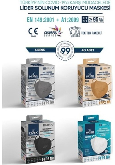 Musk Ffp2 Maske 40 Adet (Gri,Taba,Siyah,Beyaz)