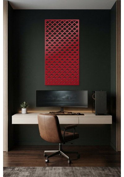 Pul Dekoratif Panel Metal Duvar Tablosu - Duvar Sanatı - Duvar Dekoru - Kırmızı