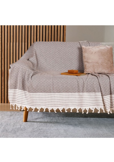 Buldan İşi Kaymaz Pamuklu 2'li Koltuk Örtüsü 170x210 Cm Kaliteli Koltuk Şalı Çekyat Kanepe Örtüsü 2 Adet Kahverengi
