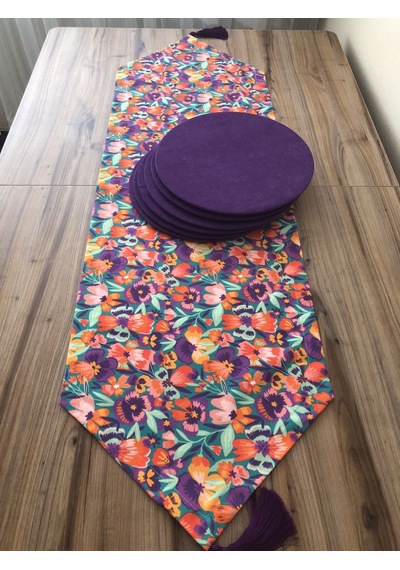 Çiçek Karnavalı Desenli Runner & Supla Çok Renkli