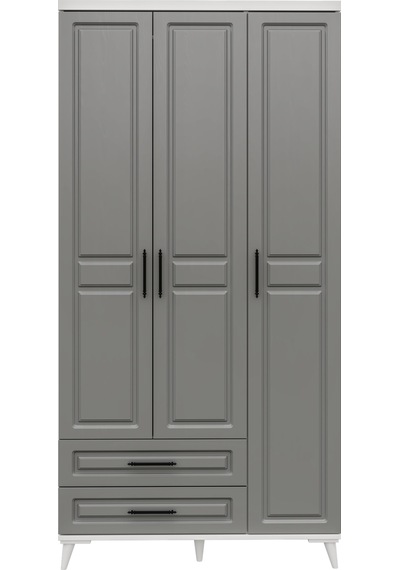 GuneyStore Gözde 3 Kapaklı Komple MDF Antrasit - Beyaz Gardırop