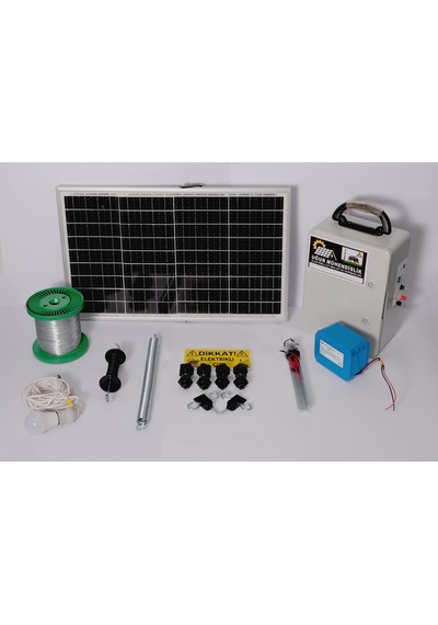Elektrikli Çit 18a Lifepo Set-1 Domuz Ayı Kovucu 50 Watt Panel 500mt Galv. 100 Ad. Demir İzolatör