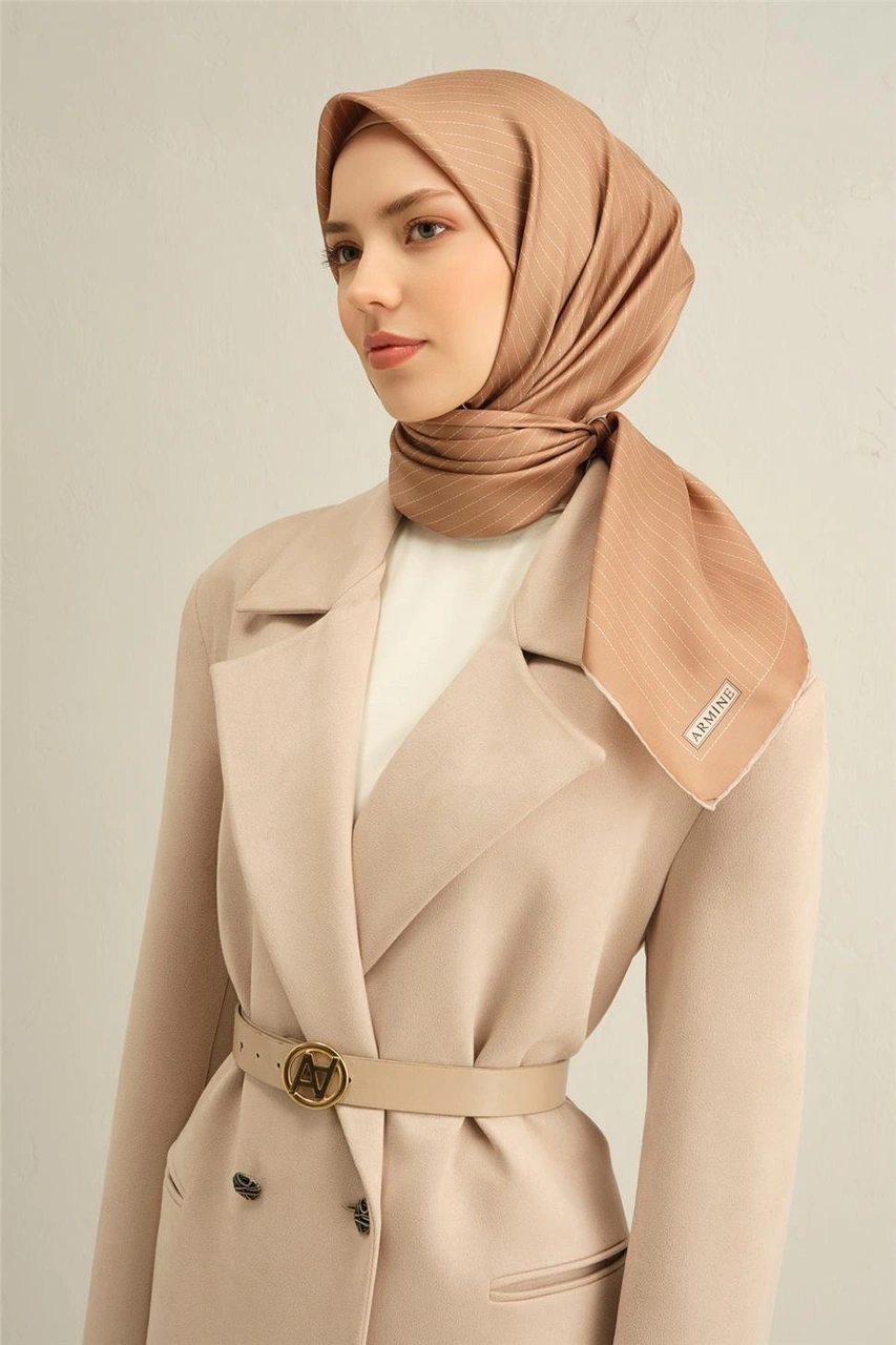 Armine Klasik Desenli Saf İpek Sura Eşarp 9348d 83 Camel