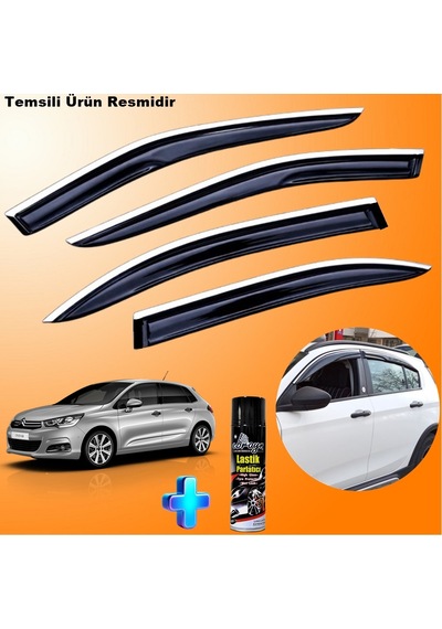 Citroen C4 Mügen Cam Rüzgarlığı Abs Nikelaj Krom Cam Rüzgarlığı 2012-2017 + Ebrayn Lastik Parlatıcı