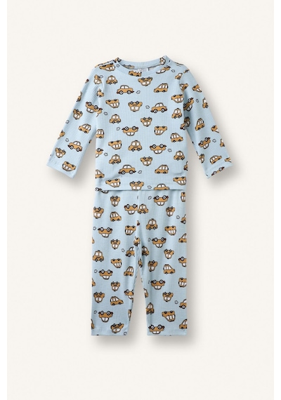 Defacto Araba Desenli Fitilli Kaşkorse 2li Pijama Takımı Erkek Bebek I1432a526aube343 Mavi-be343