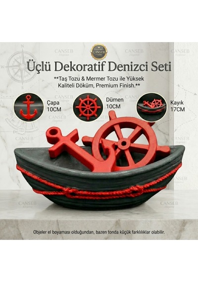 Üçlü Premium Denizci Seti - Hediyelik, Çapa, Dümen, Sandal, Kayık, Gemi