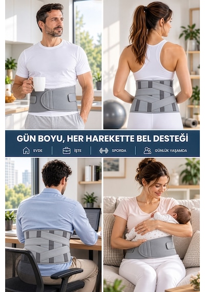 Gri Ortopedik Bel Korsesi Ayarlanabilir Balenli Lumbosakral Destek Korsesi Medikal Siyatik Bel Korsesi
