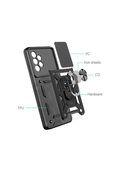 Samsung Galaxy A73 Uyumlu Tank Kılıf Yüzüklü Standlı Extra Koruma Zırhlı Outdoor Kapak Kırmızı