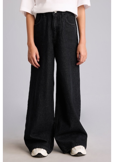 Defacto 90s Wide Leg Beş Cep Detaylı Jean Pantolon Kız Çocuk H6249a826aunm40 Siyah-nm40