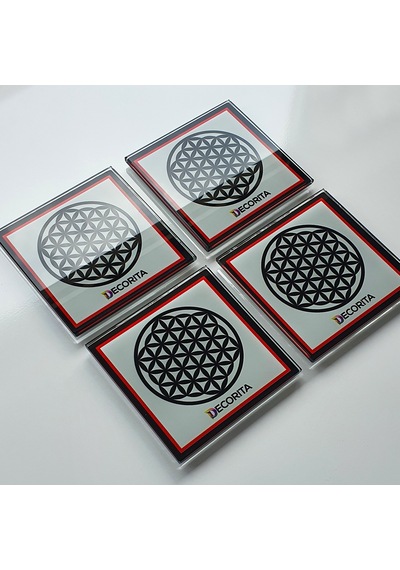 Decorita Cam Bardak Altlığı Decorita Logolu Kırmızı - Siyah 4'lü Takım 10 x 10 CM Kırmızı - Siyah