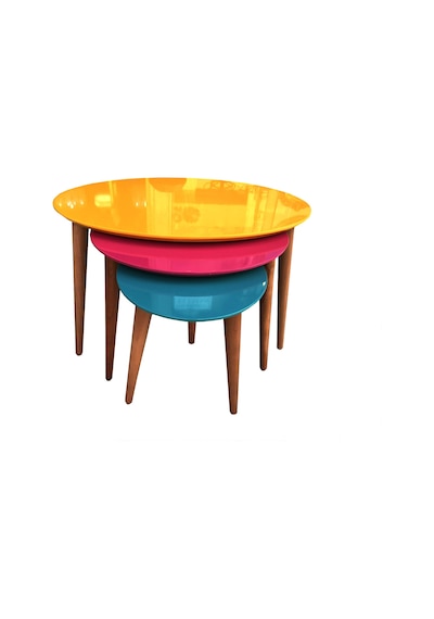 Zigon Sehpa 3 Renk Model Ahşap Kayın Retro Konik Ayak Üçgen Tabla Mdf Tabla Ceviz Ayak El Yapım
