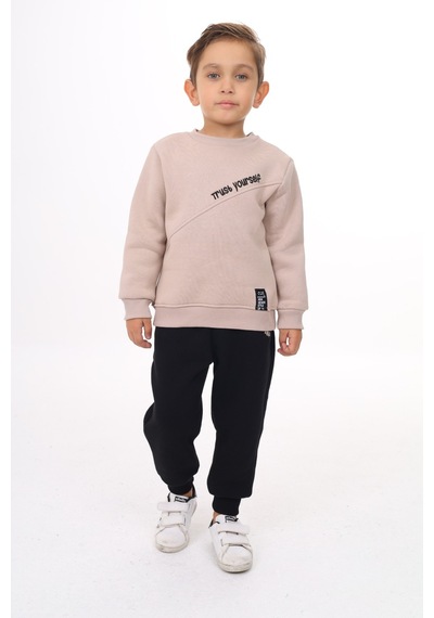 Toontoy Kids Toontoy Erkek Çocuk 2'li Takım Baskılı Bisiklet Yaka Asimetrik Sweatshirt & Beli Paçası Lastikli Cepli Jogger Eşofman Altı Bej Toontoy Kids Toontoy Erkek Çocuk 2'li Takım Baskılı Bisiklet Yaka Asimetrik Sweatshirt & Beli Paçası Lastikli Cepli Jogger Eşofman Altı Bej