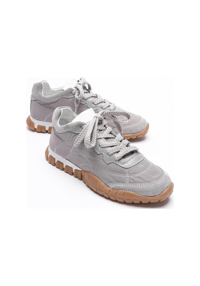 Mubiano Kadın Hakiki Süet Bağcıklı Krep Tabanlı Anorak Detaylı Sneaker Gri Minu Gri