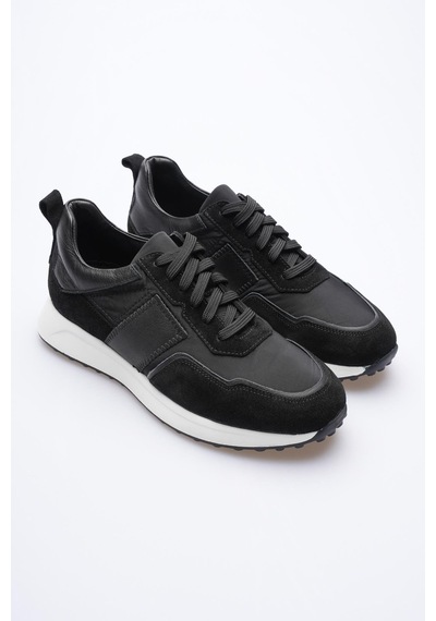 Erkek Hakiki Deri Süet Sneaker Paraşüt Detaylı Siyah Zerox Siyah