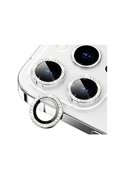Nettech Apple Uyumlu iPhone 14 Pro Diamond Taşlı Model Kamera Cam Koruyucu - Gümüş
