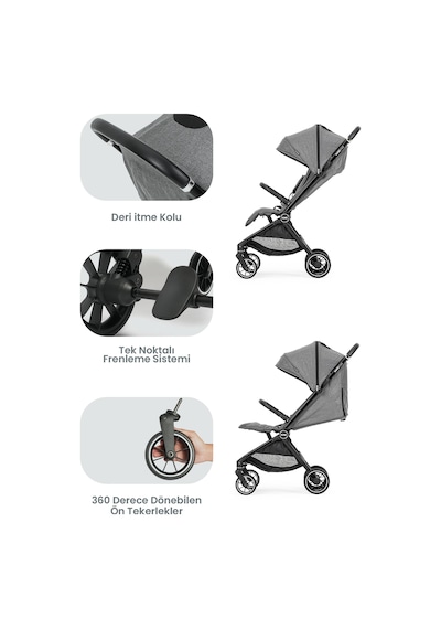 Kanz Bold Autofold Kabin Boy Bebek Arabası Steel Grey