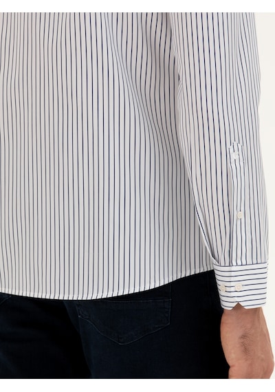 Cacharel Lacivert Slim Fit Pamuk Çizgili Gömlek