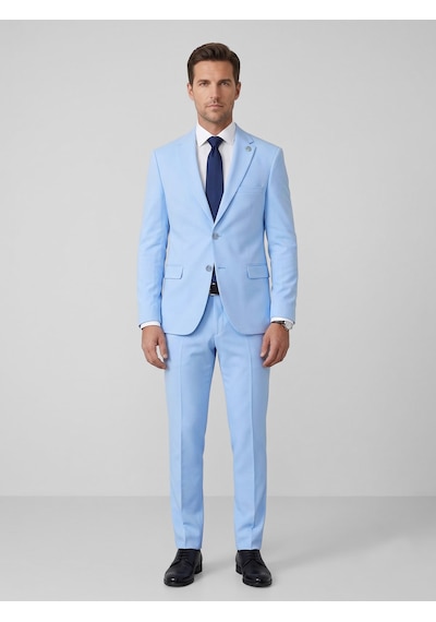 Tk6893 Erkek Klasik 2 Li Takım Elbise 2 Düğmeli Slim Fit Esnek Kumaş Çift Yırtmaçlı 7 Drop Bebek Mavi