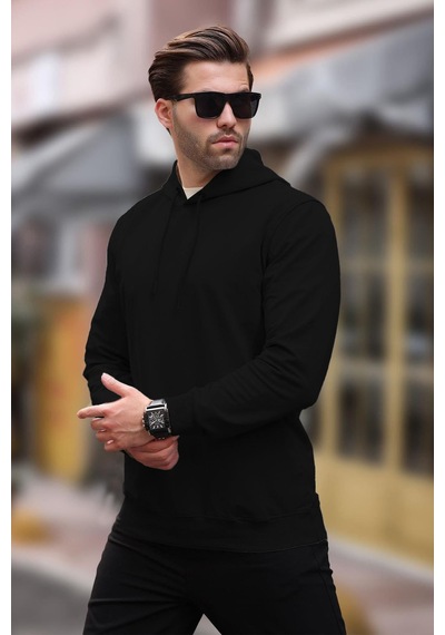 Madmext Siyah Kapüşonlu Erkek Sweatshirt 7069 Siyah