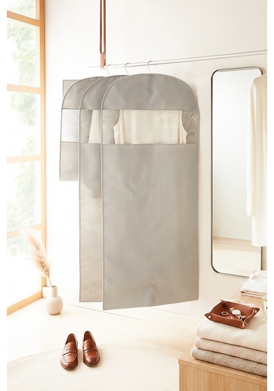 Ocean Home Textile 3'lü Gri Balıksırtı Elbise Kılıfı Set 60 X 135 Cm