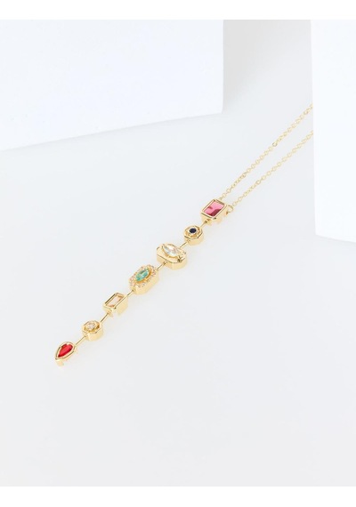 Jimmy Key Jimmy Key Karışık Geometrik Taş Figürlü Ayarlanabilir Çelik Kolye 6sw426592999