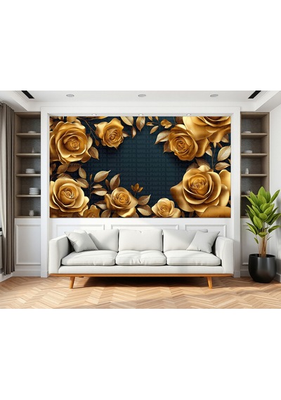 3d Altın Rengi Güller Poster Duvar Kağıdı Renkli