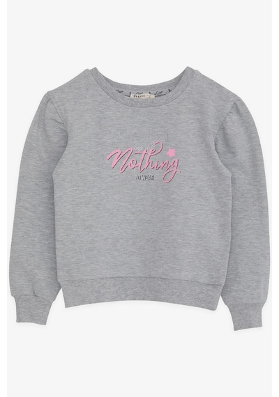 Breeze Kız Çocuk Sweatshirt Simli Yazı Baskılı 8-14 Yaş, Gri Melanj